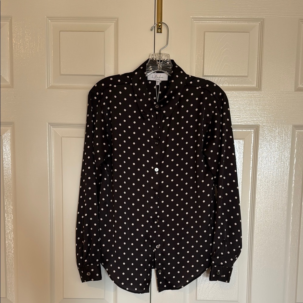 L’Academie Black Polka Dot Button-Up Shirt